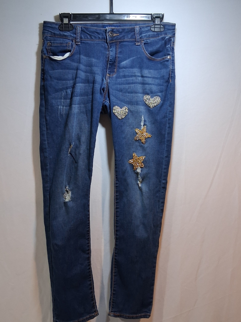 Women’s Dark Blue Embellished Skinny Jeans with Stars & Hearts